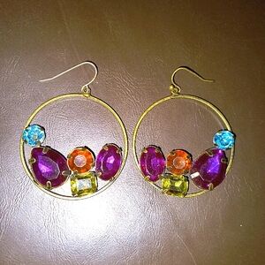 1990s  Vintage Gem stone brass earrings.